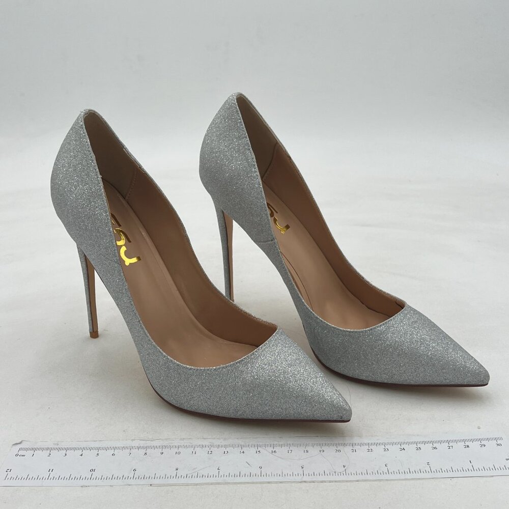 FSJ Silver Stiletto High Heel Slip On Pointy Toe Pumps Office Pumps Shoes